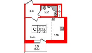 Квартира в ЖК Новое Колпино, студия, 24.12 м², 4 этаж