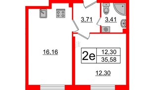 Квартира в ЖК Верево Сити, 1 комнатная, 35.58 м², 1 этаж