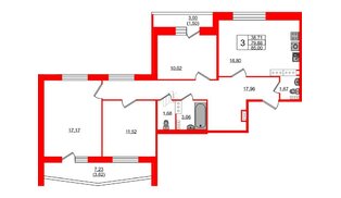 Квартира в ЖК Малая Охта, 3 комнатная, 85 м², 3 этаж