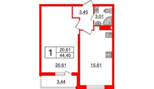 Квартира в ЖК ВЕРЕВО СИТИ, 1 комнатная, 44.4 м², 4 этаж