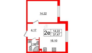Квартира в ЖК ВЕРЕВО СИТИ, 1 комнатная, 37.47 м², 1 этаж