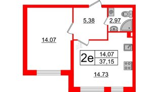 Квартира в ЖК Верево Сити, 1 комнатная, 37.15 м², 1 этаж