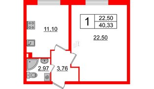 Квартира в ЖК Верево Сити, 1 комнатная, 40.33 м², 1 этаж