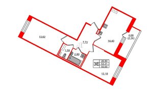 Квартира в ЖК Новое Колпино, 2 комнатная, 55.65 м², 3 этаж