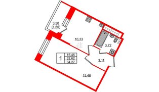 Квартира в ЖК Новое Колпино, 1 комнатная, 32.27 м², 4 этаж