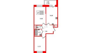 Квартира в ЖК Новое Колпино, 2 комнатная, 54.72 м², 3 этаж
