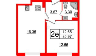 Квартира в ЖК Верево Сити, 1 комнатная, 35.97 м², 4 этаж