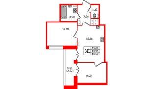 Квартира в ЖК Новое Колпино, 2 комнатная, 46.5 м², 3 этаж