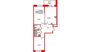 Квартира в ЖК Новое Колпино, 2 комнатная, 53.32 м², 3 этаж