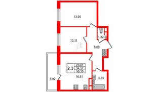 Квартира в ЖК Солнечный город. Резиденции, 2 комнатная, 54.57 м², 4 этаж