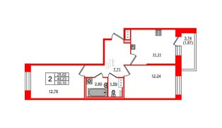 Квартира в ЖК Новое Колпино, 2 комнатная, 50.1 м², 3 этаж
