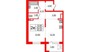 Квартира в ЖК Сибирь, 1 комнатная, 44.2 м², 7 этаж