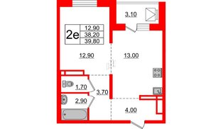 Квартира в ЖК Сибирь, 1 комнатная, 39.8 м², 10 этаж