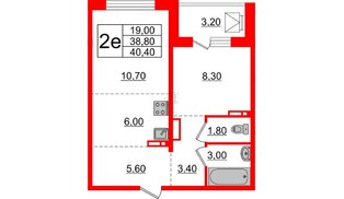 Квартира в ЖК Сибирь, 1 комнатная, 40.4 м², 8 этаж