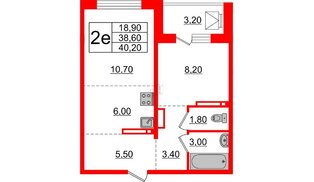 Квартира в ЖК Сибирь, 1 комнатная, 40.2 м², 14 этаж
