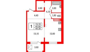 Квартира в ЖК Сибирь, 1 комнатная, 44.3 м², 11 этаж