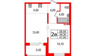 Квартира в ЖК Сибирь, 1 комнатная, 41 м², 2 этаж