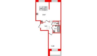 Квартира в ЖК Новое Колпино, 1 комнатная, 52.27 м², 1 этаж