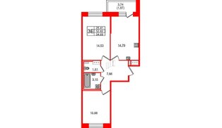 Квартира в ЖК Новое Колпино, 2 комнатная, 54.69 м², 4 этаж