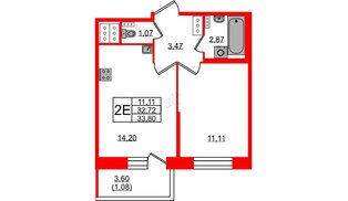 Квартира в ЖК Новое Колпино, 1 комнатная, 33.8 м², 5 этаж