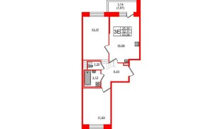 Квартира в ЖК Новое Колпино, 2 комнатная, 53.98 м², 3 этаж