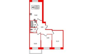 Квартира в ЖК Новое Колпино, 3 комнатная, 60.79 м², 1 этаж