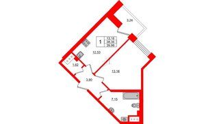Квартира в ЖК Стороны Света, 1 комнатная, 39.98 м², 14 этаж