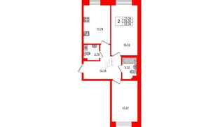 Квартира в ЖК Стороны Света, 2 комнатная, 55.08 м², 1 этаж