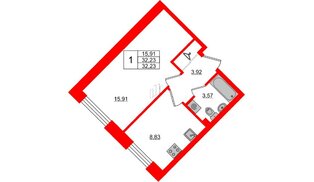 Квартира в ЖК Стороны Света, 1 комнатная, 32.23 м², 1 этаж