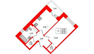 Квартира в ЖК Стороны Света, 1 комнатная, 35.32 м², 4 этаж