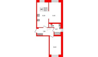 Квартира в ЖК Стороны Света, 2 комнатная, 55.61 м², 1 этаж