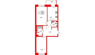 Квартира в ЖК Стороны Света, 2 комнатная, 54.97 м², 4 этаж