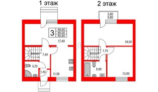Квартира в ЖК Федоровское, 3 комнатная, 81 м², 1 этаж