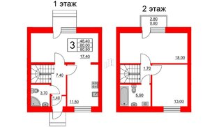 Квартира в ЖК Федоровское, 3 комнатная, 80.7 м², 1 этаж