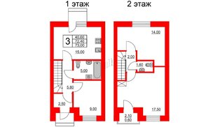 Квартира в ЖК Федоровское, 3 комнатная, 73 м², 1 этаж