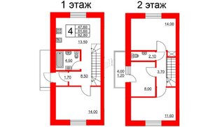 Квартира в ЖК Федоровское, 4 комнатная, 82.1 м², 1 этаж
