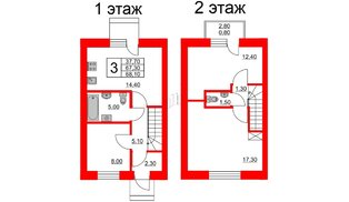 Квартира в ЖК Федоровское, 3 комнатная, 67.1 м², 1 этаж