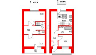Квартира в ЖК Федоровское, 3 комнатная, 70.9 м², 1 этаж