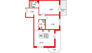 Квартира в ЖК Энфилд, 2 комнатная, 71.5 м², 2 этаж