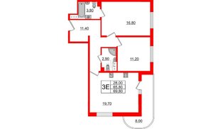 Квартира в ЖК Энфилд, 2 комнатная, 69.8 м², 7 этаж