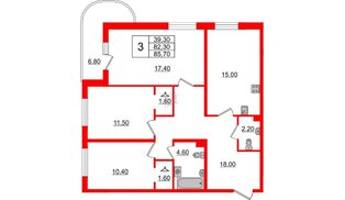 Квартира в ЖК Энфилд, 3 комнатная, 85.7 м², 2 этаж