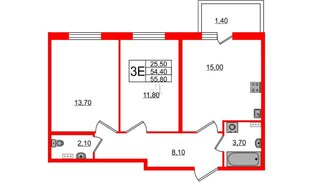 Квартира в ЖК Ветер Перемен, 2 комнатная, 55.8 м², 2 этаж