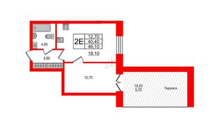 Квартира в ЖК NEWПИТЕР, 1 комнатная, 46.1 м², 2 этаж