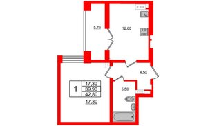 Квартира в ЖК NEWПИТЕР, 1 комнатная, 42.8 м², 6 этаж