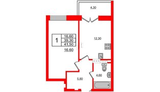Квартира в ЖК NEWПИТЕР, 1 комнатная, 41.5 м², 4 этаж