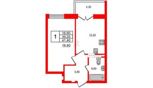 Квартира в ЖК NEWПИТЕР, 1 комнатная, 41.4 м², 8 этаж