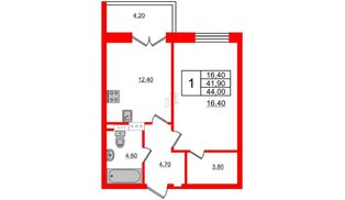 Квартира в ЖК NEWПИТЕР, 1 комнатная, 44 м², 5 этаж