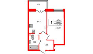 Квартира в ЖК NEWПИТЕР, 1 комнатная, 41.7 м², 8 этаж