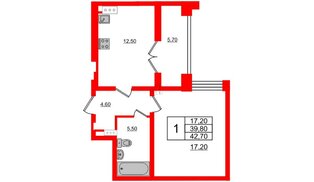 Квартира в ЖК NEWПИТЕР, 1 комнатная, 42.7 м², 3 этаж