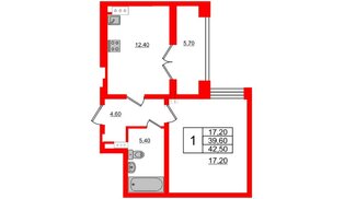 Квартира в ЖК NEWПИТЕР, 1 комнатная, 42.5 м², 7 этаж